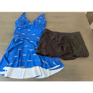 black blue tankini skirt UNBRANDED     two piece swimsuit bikini size large